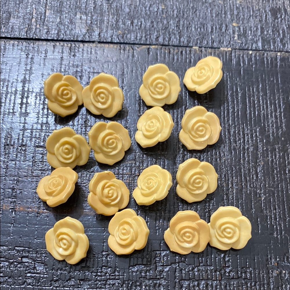 Vintage 1970’s-1980’s Yellowed Rose Cabochon Buttons - 16 Floral Embellishments!